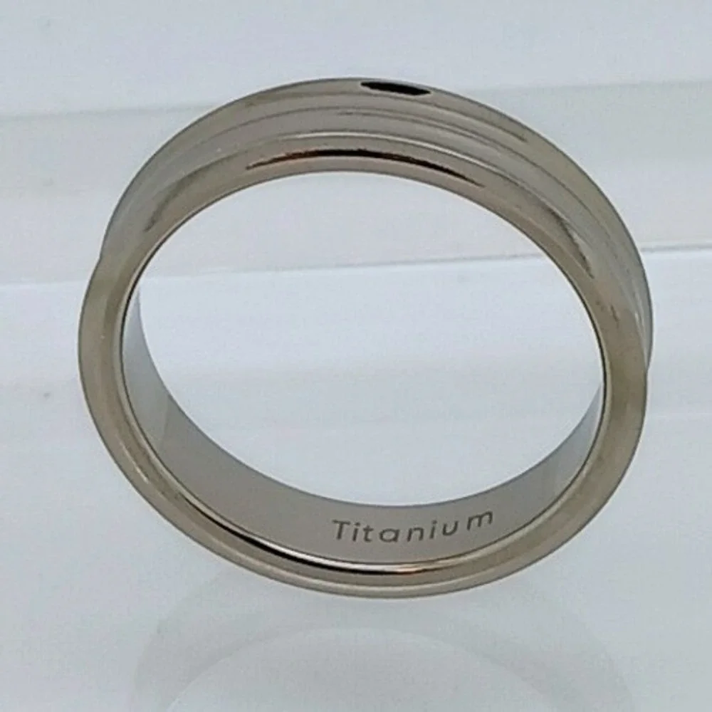Vintage 1990s Titanium Ring Band Size 11 Silver Double Groove Concave 5mm NOS